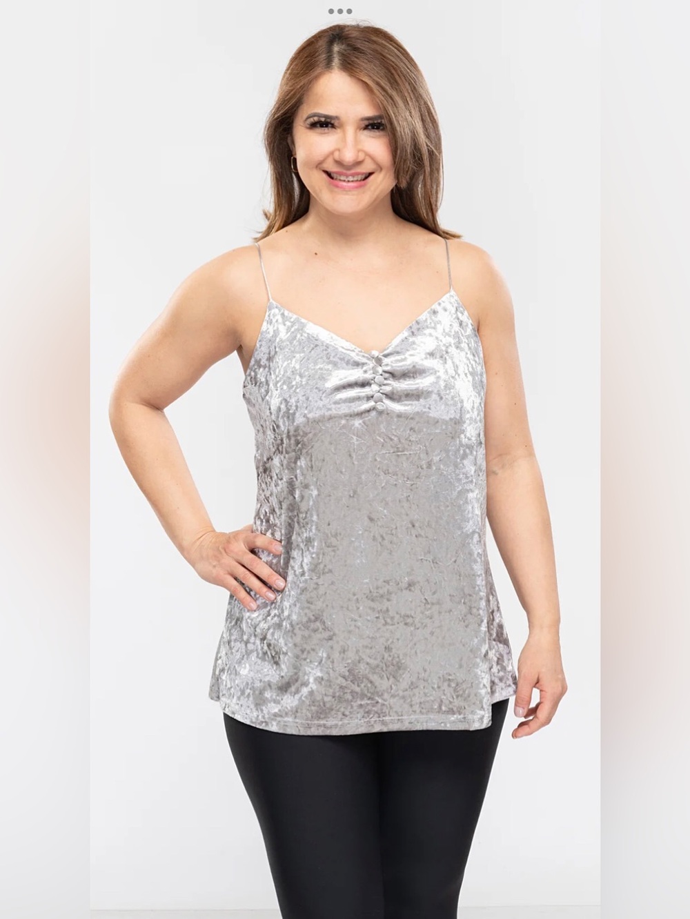 Crushed Velvet Spaghetti Strap Cami-Silver
